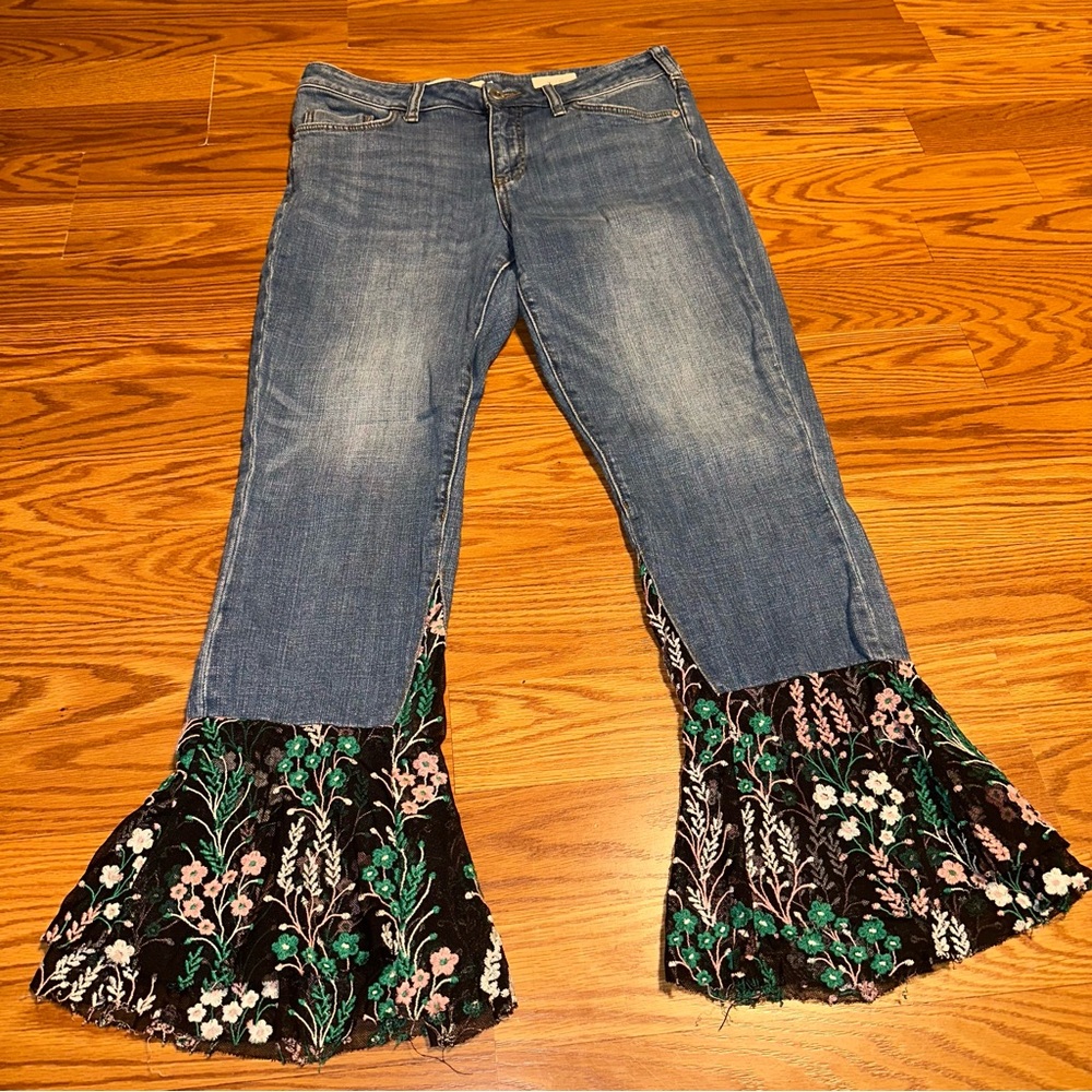 Pilcro and the Letterpress Blue Jeans with Floral Accents - Picture 3 of 9